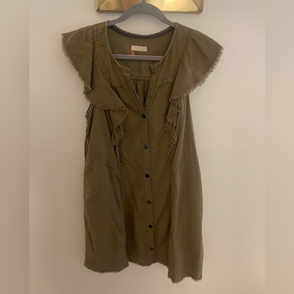 ANTHROPOLOGIE x PILCRO ARMY GREEN FLUTTER SLEEVE MINI DRESS